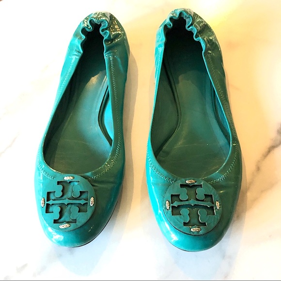 Tory Burch Shoes - Tory Burch Reva Ballet Flats Teal Patent Leather